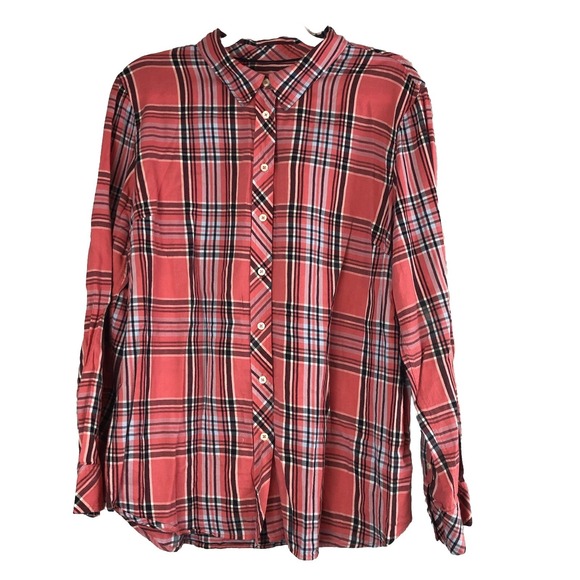 Talbots Tops - Talbots Womens Blouse XL Button Up Collared Tunic Plaid Long Sleeves Preppy